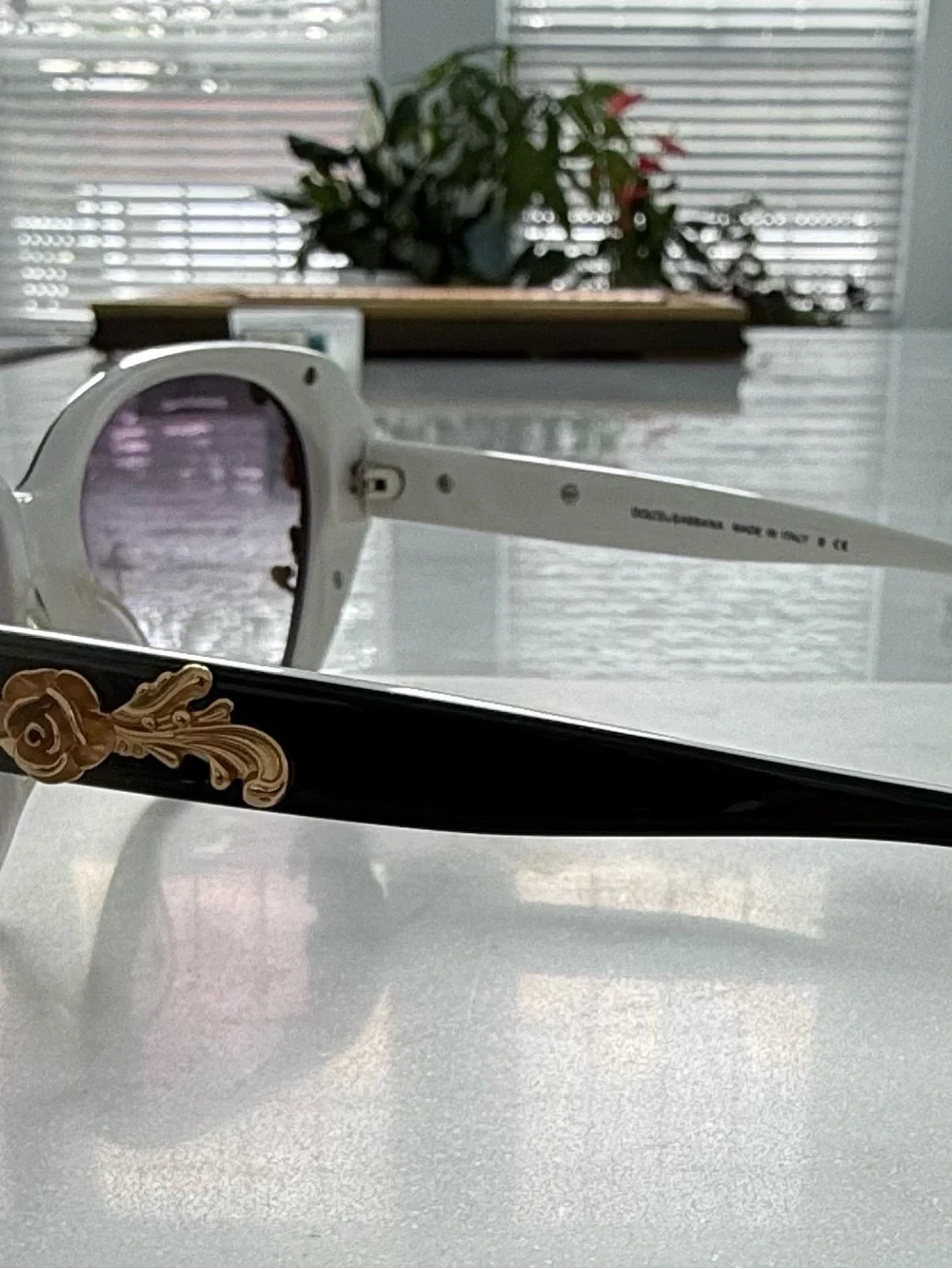 Dolce Gabbana Black, White and Gold  Baroque Floral Accent Sunglasses